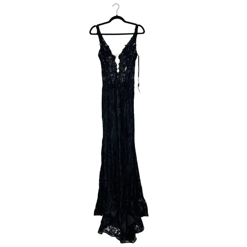 NEW La Femme Rhinestone Gown 28648 Women's Black Size 4